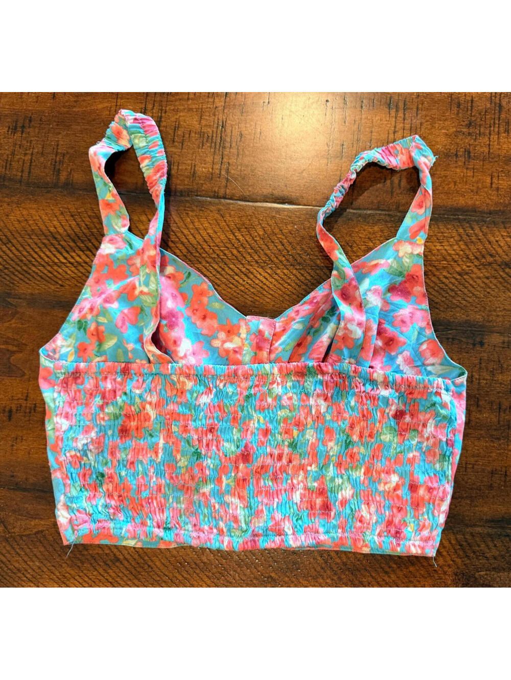 B.O.G. Collective Turquoise and Pink Floral Crop Top - Size Small